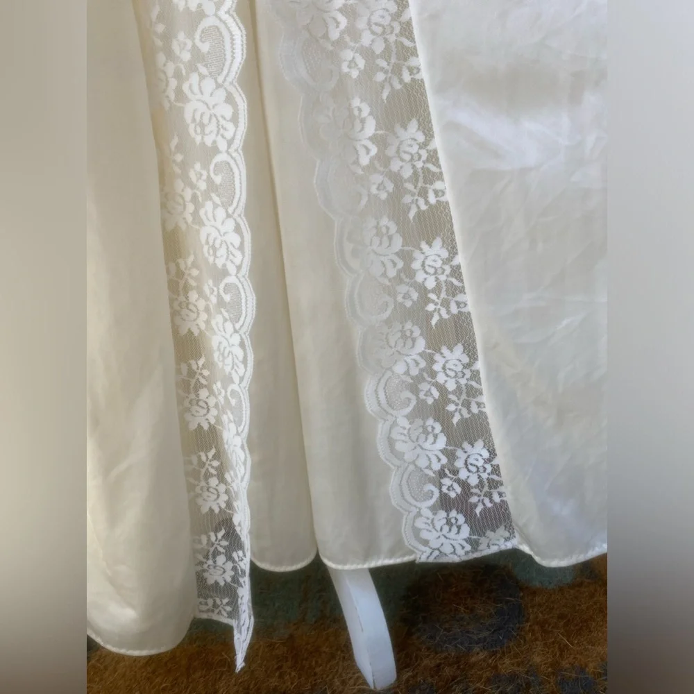 vtg maidenform negligée lace set nightgown robe silky union made usa ivory sz. s - Picture 7 of 16